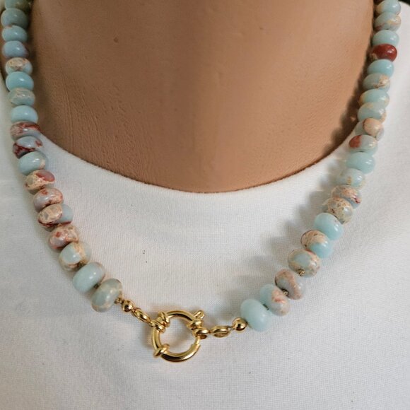 Hand Crafted -Candy Necklace -Gemstone Ocean Jasper Necklace - Picture 3 of 5